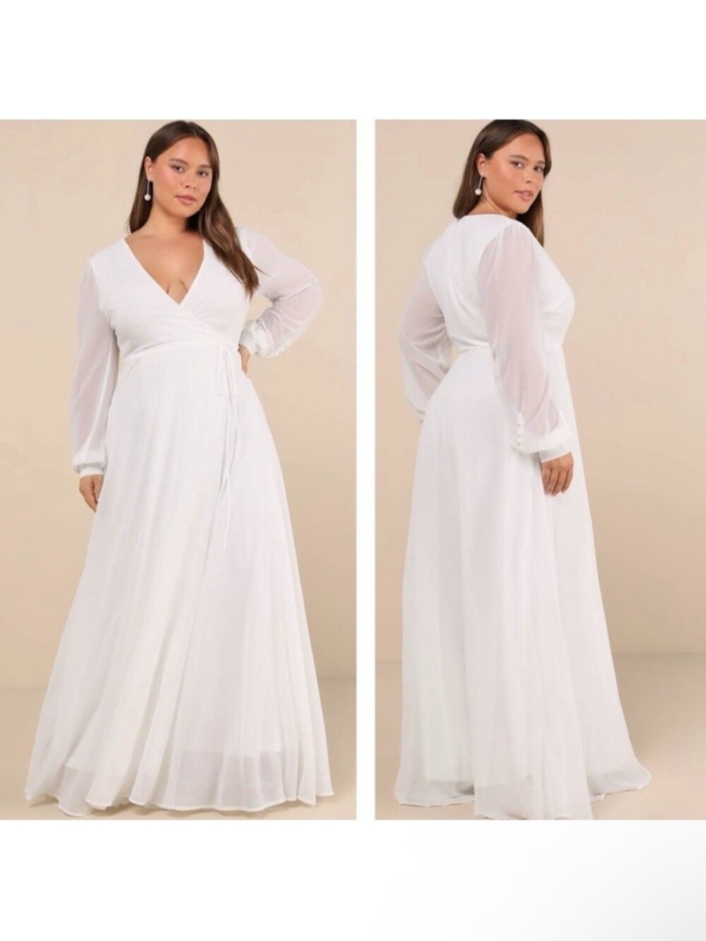 Lulu's White Long Sleeve Wrap Maxi Dress